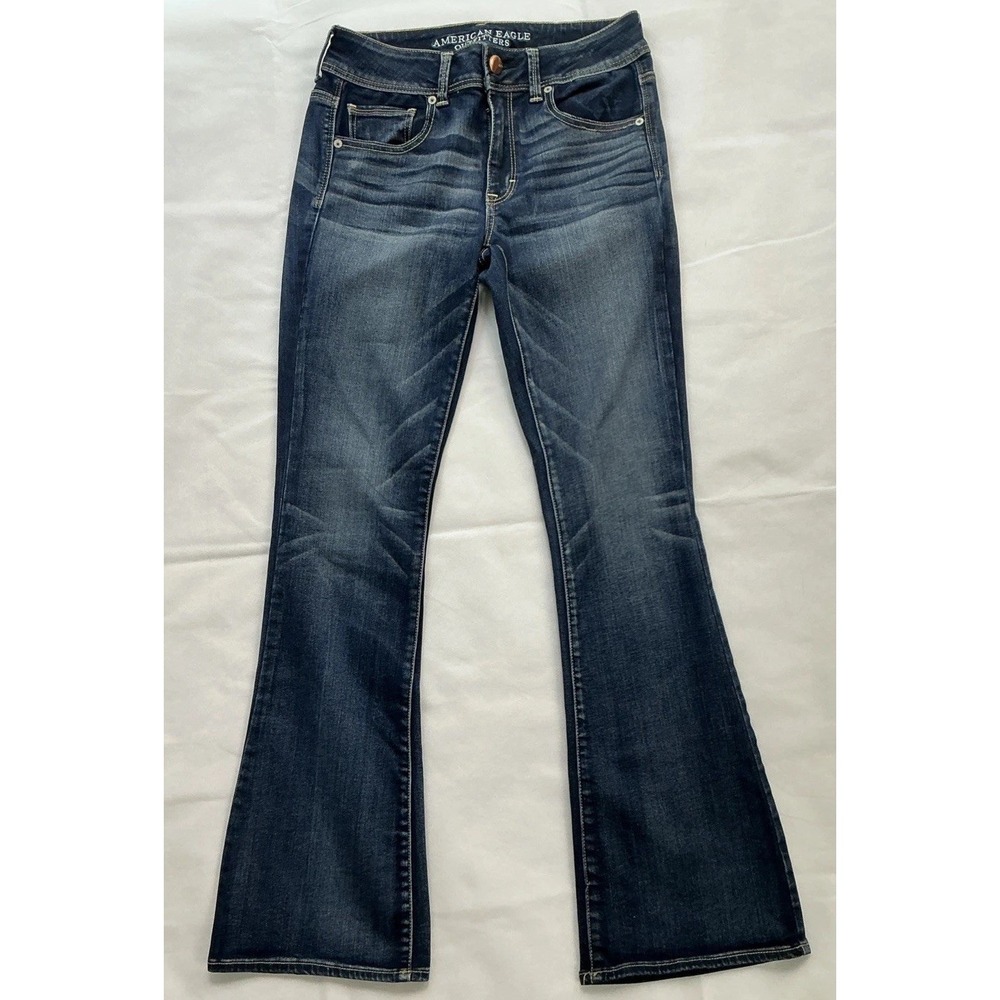 American Eagle Outfitters Kick Boot Jeans Womens 8 Blue Distressed Super Stretch